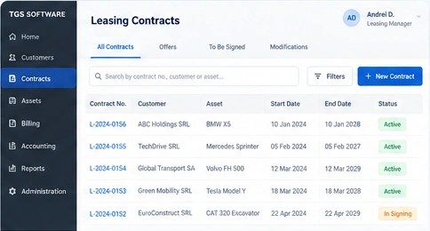 Redesigned fictional interface: Leasing contract workspace