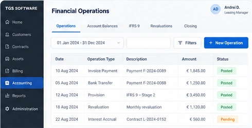 Redesigned fictional interface: Financial operations screen